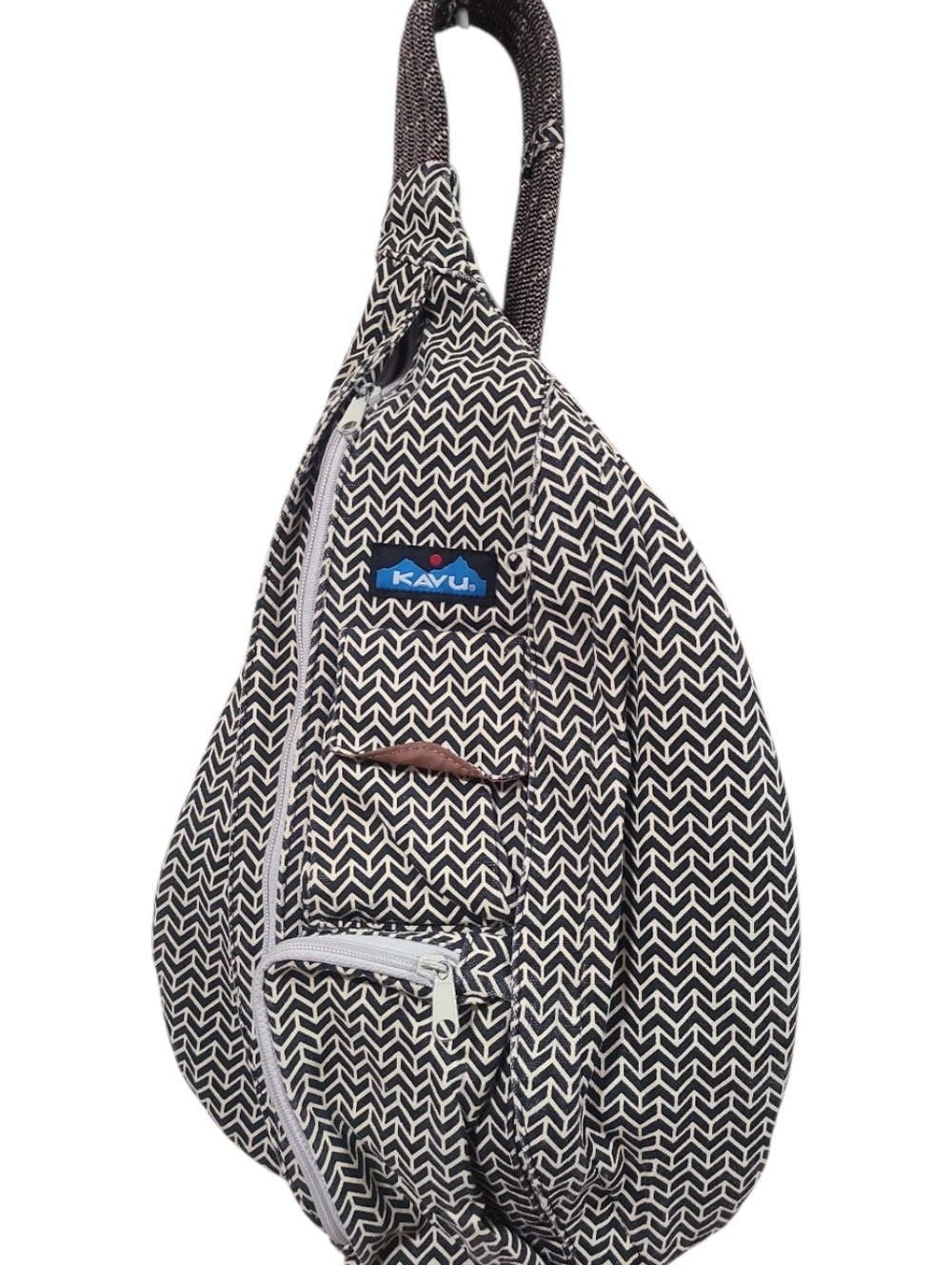 Kavu Rope Sling Bag Black White Chevron Print Backpack Hiking Travel Outdoors